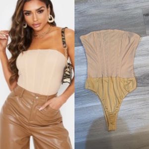 PrettyLittleThing Nude Mesh Corset Bodysuit